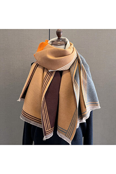 Choice3 khaki Luxury Cashmere Sacarf For Women Colorblock Print Thick Winter ...
