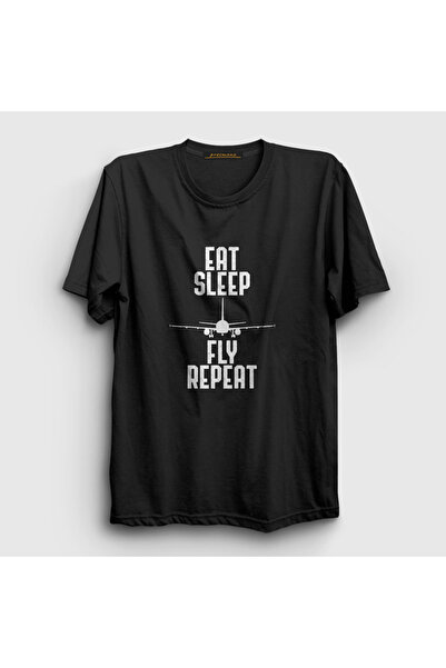 Presmono Μπλουζάκι Unisex Black Eat Sleep Fly Repeat Pilot Airplane Airplane ...