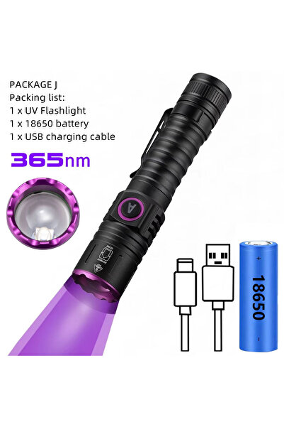 choice2 with 18650 Powerful 365nm UV Flashlight Black Light Black Mirror Purp...