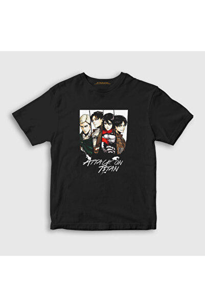 Presmono Unisex Kids Black Attack on Titan Anime T-Shirt - 125169 Tt