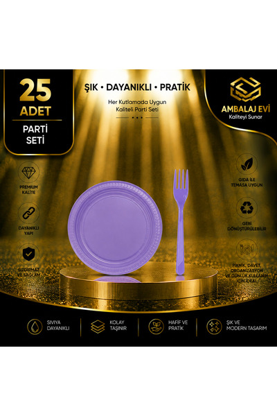 Ambalaj Evi Plastik Tabak Plastik Çatal Seti Parti Seti 50 Parça Sofra Seti P...