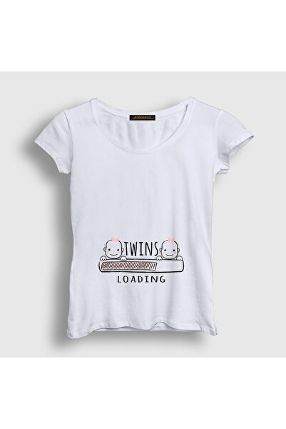 Presmono Women's White Twins Loading Girls Loading Birth Pregnancy T-Shirt 53...