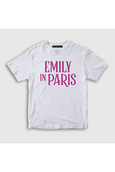 Presmono Unisex Kids White Logo Emily in Paris T-Shirt 567348Tt