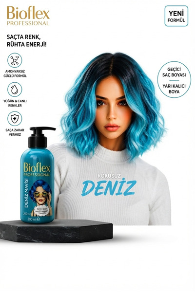 Bioflex Amonyaksız Deniz Mavisi Saç Boyası 250 ml Kokusuz Su Bazlı Geçici-ren...