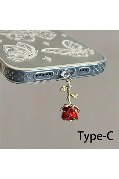 Choice For Type-C Red Rose Dustproof Plug Accessories for Mobile Phones, Phon...
