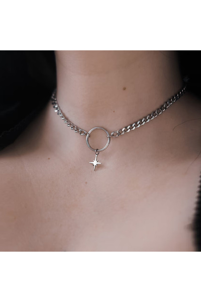 Choice Silver Gothic Punk Silver Color Star O-Ring Choker Necklace Stainless ...