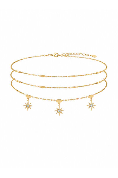 Lisse.co Anti-Tarnish Triple Tube Chain Detail Star Steel Anklet