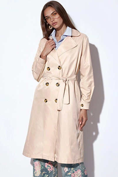 Merterium Women's Double Breasted Collar Trench Coat Beige 1053