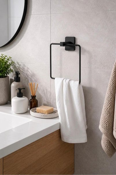 ERFAHOME Kare Yapışkanlı Siyah Kare Havluluk