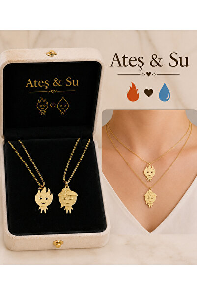 Yağmur Fire and Water Necklace Valentine's Day Special Set of 2 for Lovers, F...