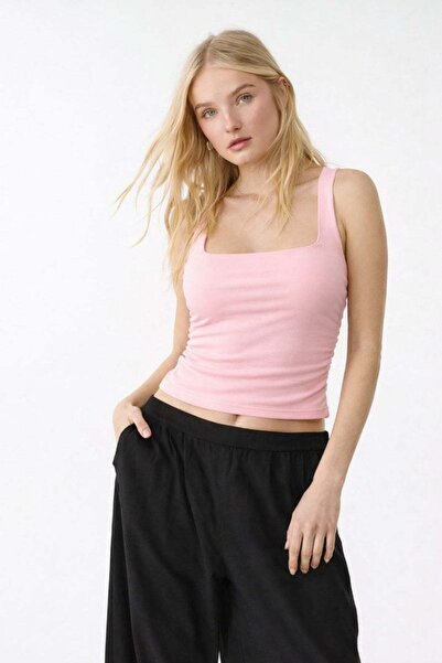 HAKKE Straight Square Neckline Strappy Gathered Fitted/Fitted Stretch Knitted...