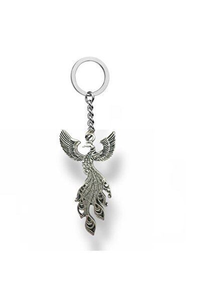 Herşey Nota Silver Color Keychain with Emerald Finch Figure Stylish Accessory...