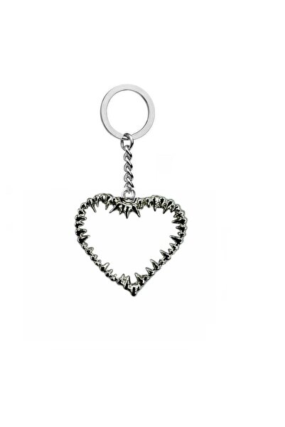 Herşey Nota Spiky Gothic Heart Silver Keychain or Bag Charm