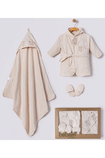 Bebessi Baby Bath Set Cotton Rabbit Teddy Bear Patterned 3-Piece Slippers-Bat...