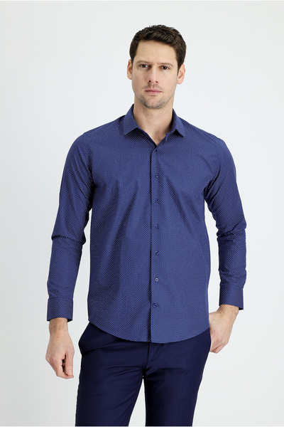 Kiğılı Printed Slim Fit Cotton Shirt - Long Sleeve