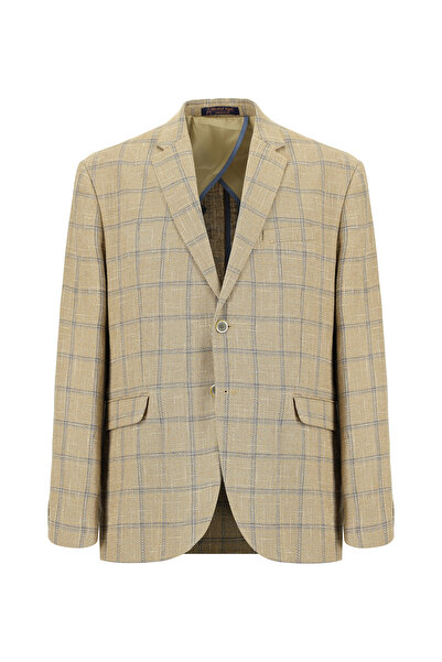 Abdullah Kiğılı 7 Drop Super Slim Fit Extra Slim Fit Plaid Linen Blend Jacket