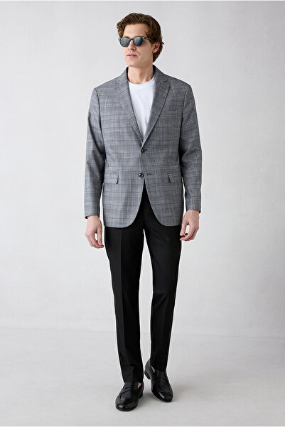 Kiğılı 7 Drop Slim Fit Classic Plaid Jacket with Mono Collar