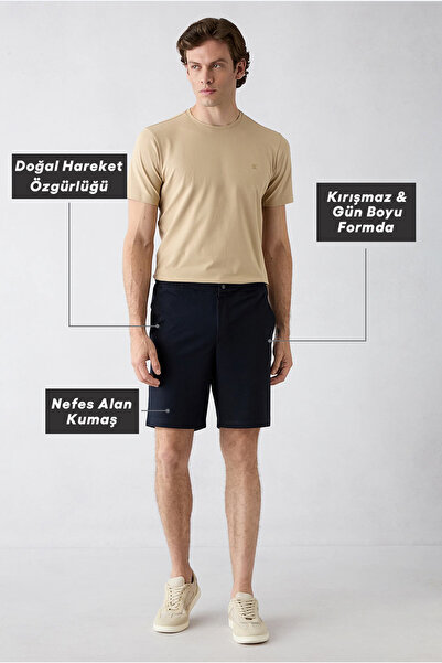 Kiğılı Techno-Line Regular Fit Knitted Flexible Sweat Shorts with Snap Fasten...