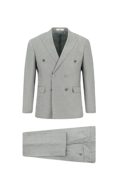 Kiğılı 7 Drop Slim Fit Linen Blend Pointed Collar Double Breasted Suit