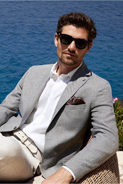Abdullah Kiğılı 4 Drop Relaxed Fit Comfortable Cut Mono Collar Linen Blend Cl...