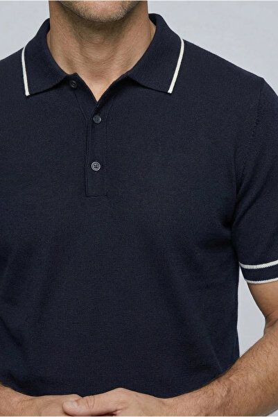 Kiğılı Regular Fit Şerit Detaylı Polo Yaka Örme Tişört