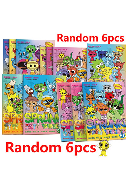 choice2 Random 6pcs Cartoon Sprunki Coloring Books Anime Game Tracing Figures...