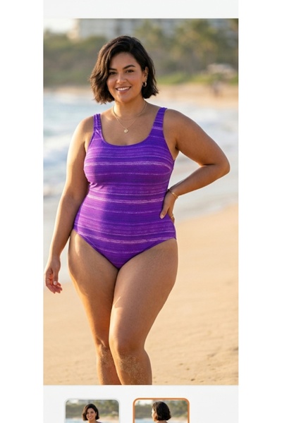Sunsurf Büyük Beden Desenli Mayo 50-52-54-56 Beden Mor