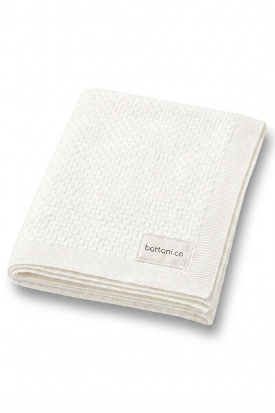 BabyCoco Knitwear Knitted Baby Blanket Ecru Tiny Plaids 85X85 cm