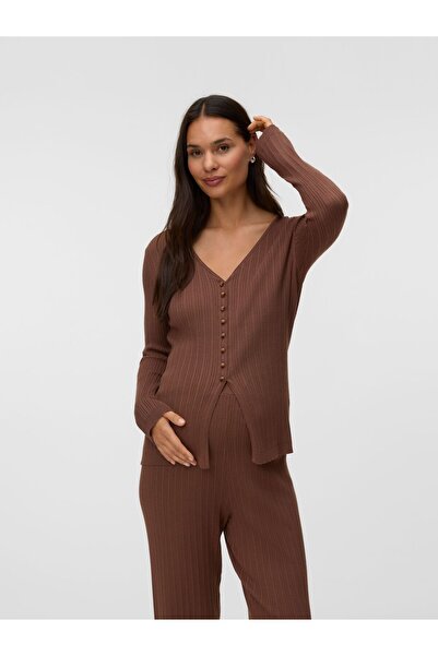 Vero Moda Maternity Strickjacke Gerippt V-Ausschnitt Gerippte Ärmelbündchen G...