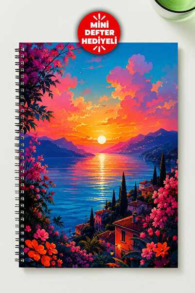 BLACKONECLASS Sunset Design Themed A5 Metal Spiral Bound Unlined Cardboard Co...