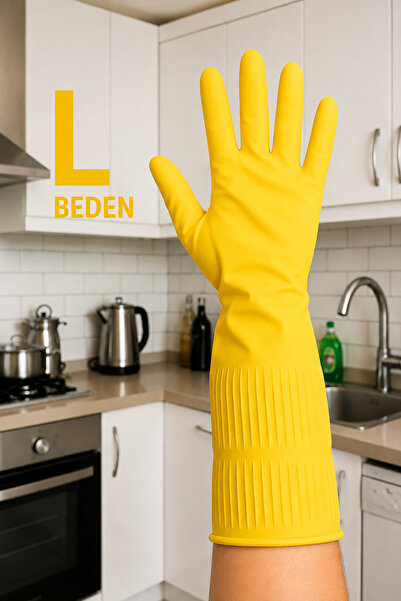DUFF CLEAN SARI Standart L Beden Sıcak Bulaşık Yıkama Eldiven Dayanıklı Su Ge...