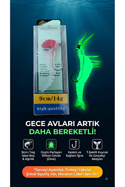 LION FISH Kırmızı Kafa Glowlu Şeffaf Karides Silikon Yem 9 cm 14 gr Zokalı Kı...