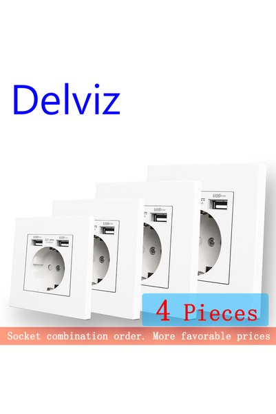 DELVIZ 110-250V 4 Pieces Dual USB Charging Outlet, AC 110~250V Power Jack, Wh...