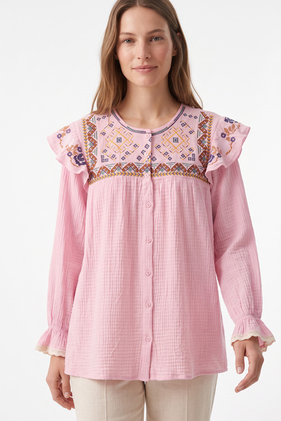 zenne Etamin Embroidered Tunic 2099 - Pink