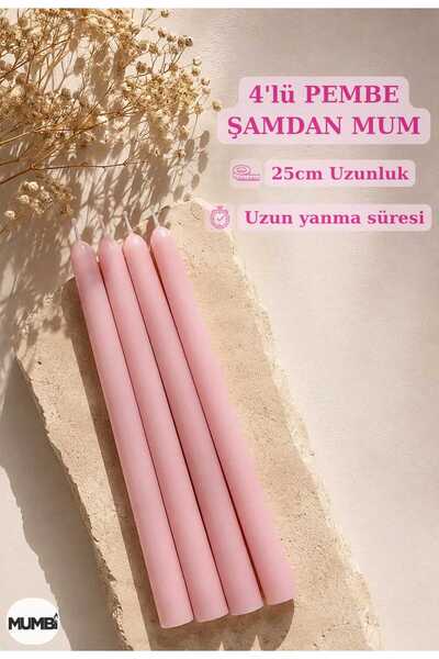 mumbi Pembe şamdan mum 4'lü (boyamaya uygun/konik mum)