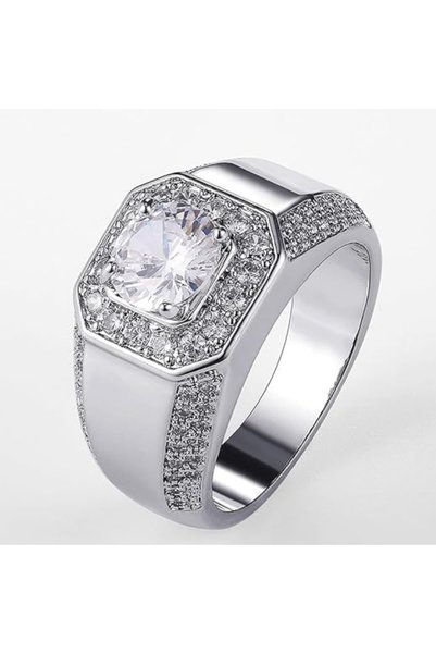 Choice6 9 F608 Huitan Luxury Silver Color Round Cubic Zircon Rings for Men Cl...