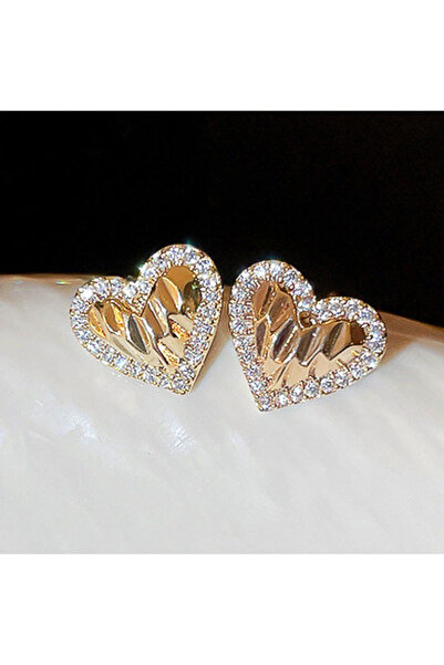 Choice E2455 Huitan Gold Color Heart Stud Earrings Luxury Paved Dazzling CZ E...
