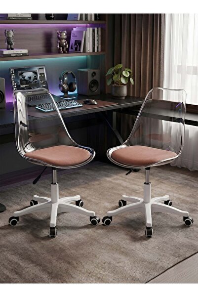Taimi Set of 2-Ergonomic 360° Swivel Adjustable Height Chair, Pink Padded, wh...