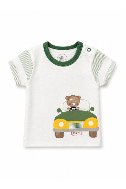 NiLi Baby Car Teddy Bear Patterned Short Sleeve T-Shirt