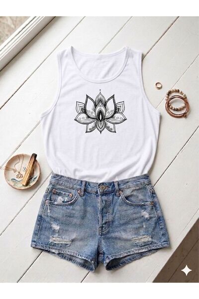 FAVORİST Γυναικείο μπλουζάκι με στάμπα LOTUS (με ανοιχτούς ώμους) σε στενή γρ...