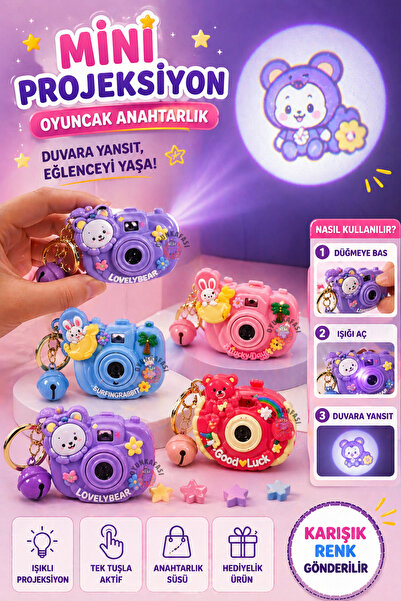 OYUNKAFASI Mini Projeksiyon Oyuncak Işıklı Anahtarlık Süsü Karışık Renk 1 Adet