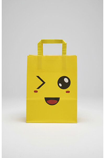 AkalBatu No1 5'li Emoji Baskılı Kraft Kağıt Çanta Sarı