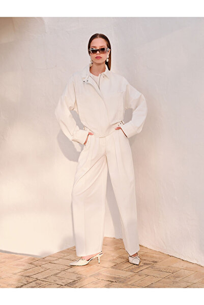 LC Waikiki White Standard Fit Women's Gabardine Trousers
