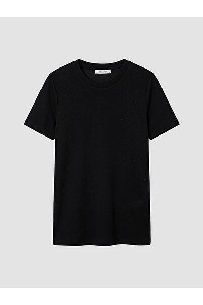 LC Waikiki Lcw Everydayblack Crew Neck Women's T-Shirt with Stones