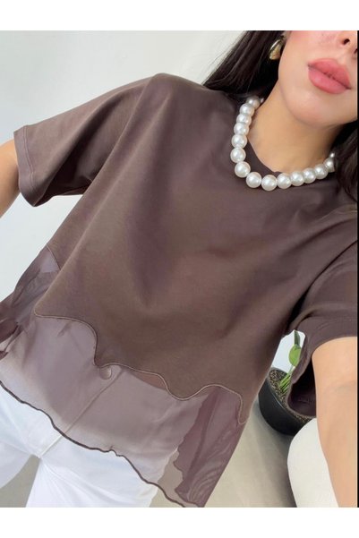 LİNDALİNA TEKSTİL Tül Detaylı Bacis T-shirt