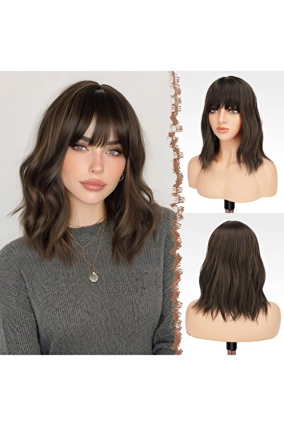 Dotail FESHFEN Γυναικεία Περούκα, Κυματιστό Καρέ με Αφέλειες, Μήκος 35 εκ., Σ...