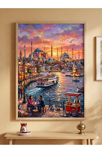 DEKORASOR İstanbul Boğaz Manzaralı Kanvas Tablo - Kız Kulesi ve Ayasofya Tema...