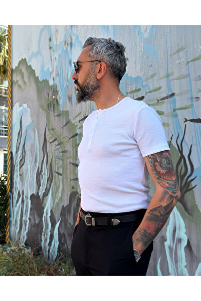 Erkek Henley Yaka Fitilli Slim Fit T-Shirt