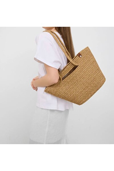 eranora Ψάθινη τσάντα ώμου Pulia με λαβή για κράτημα στο χέρι