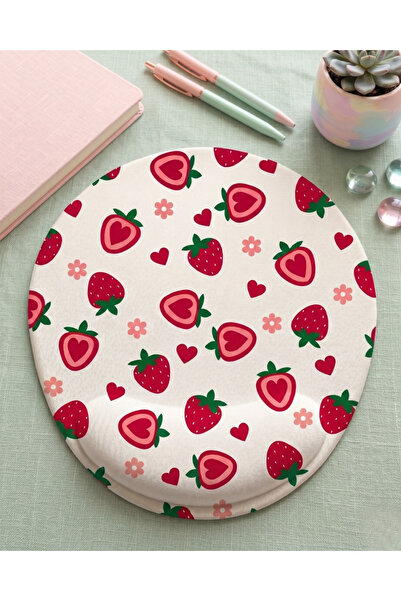 matizya Çilek Desenli Bilek Destekli Mousepad – 19x24 cm Sevimli Ergonomik Ka...